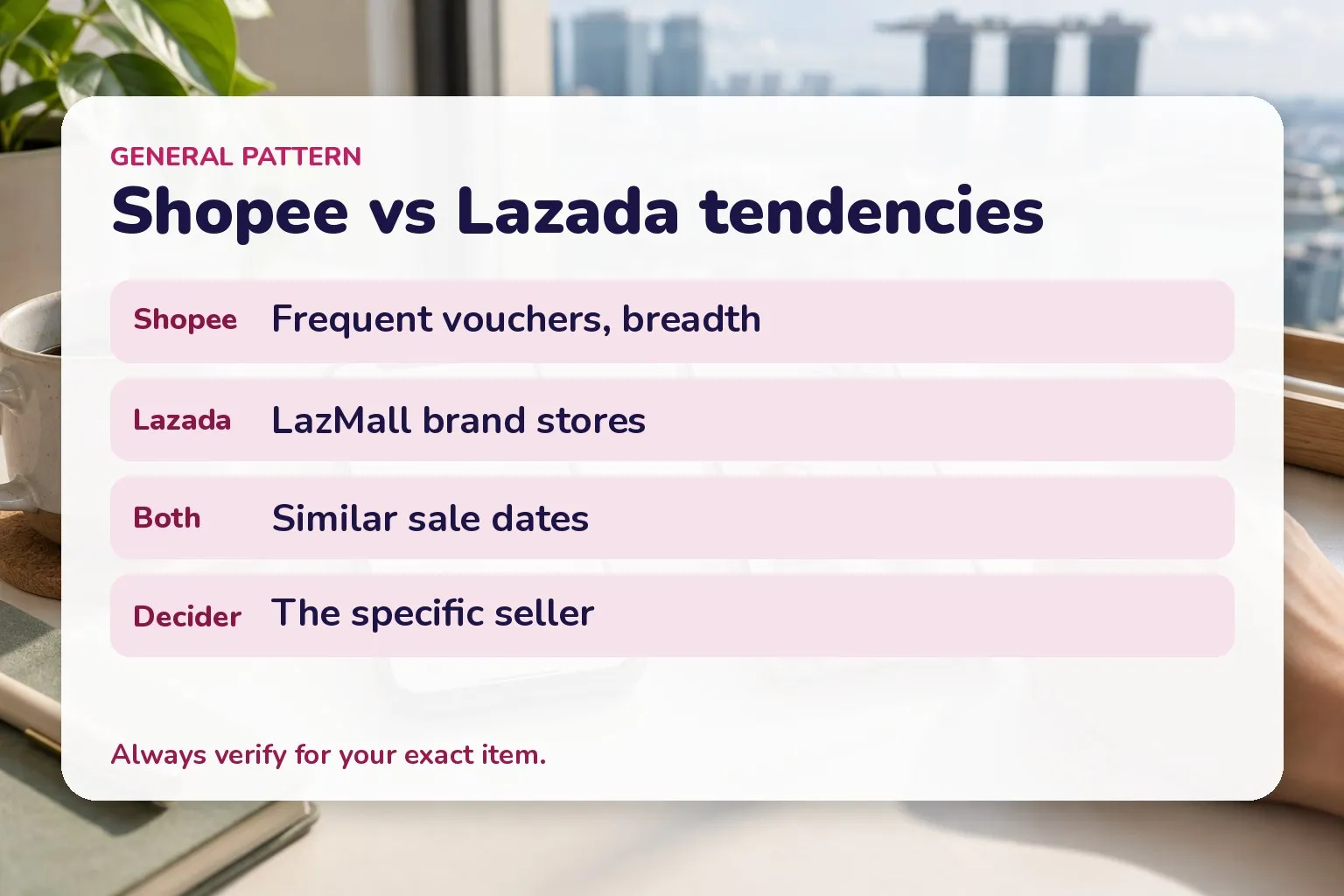 Card comparing Shopee and Lazada general tendencies